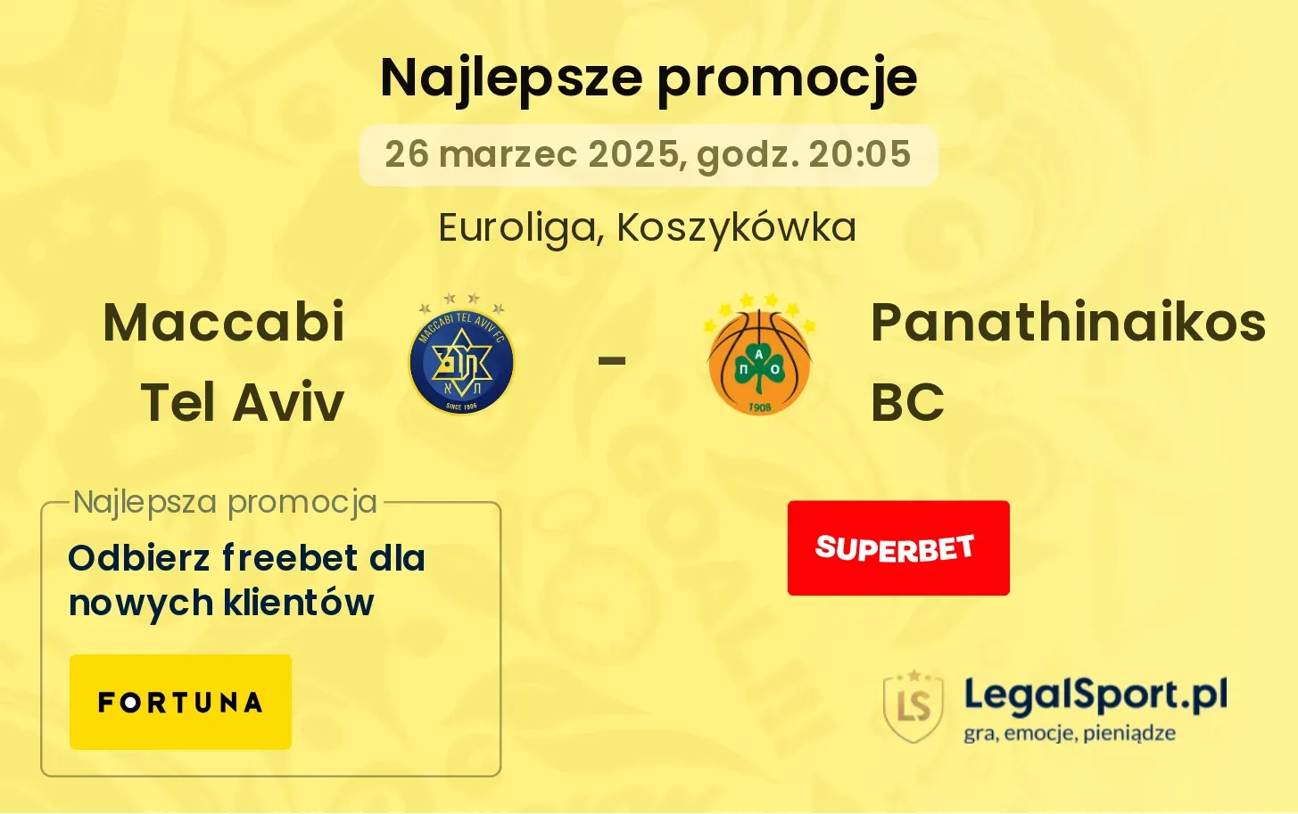 Maccabi Tel Aviv - Panathinaikos BC promocje bukmacherskie