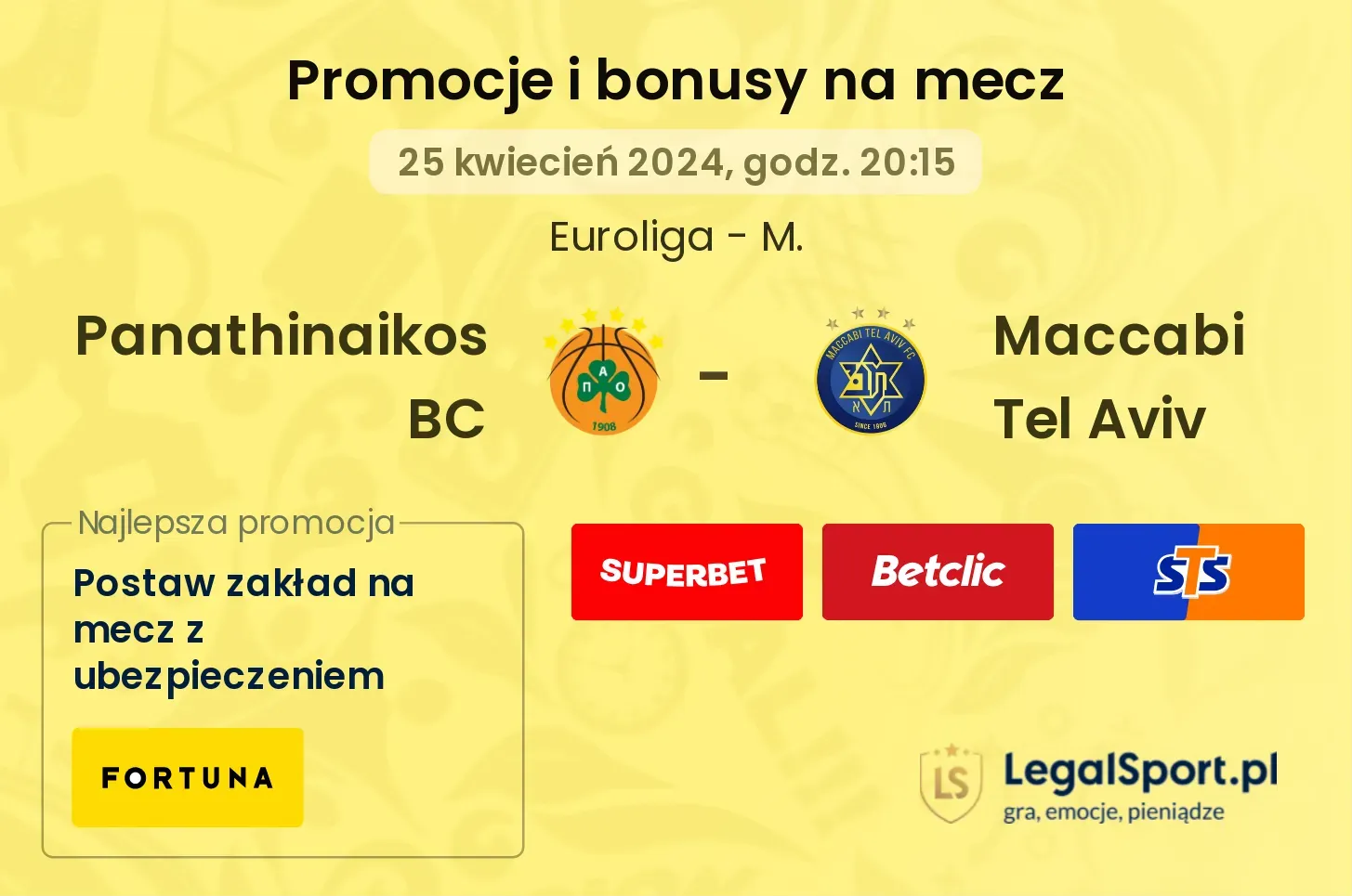 Panathinaikos BC - Maccabi Tel Aviv promocje bonusy na mecz