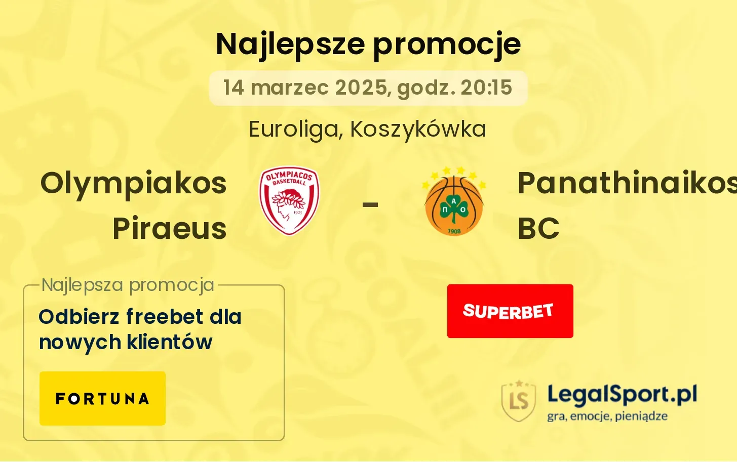 Olympiakos Piraeus - Panathinaikos BC promocje u bukmacherów
