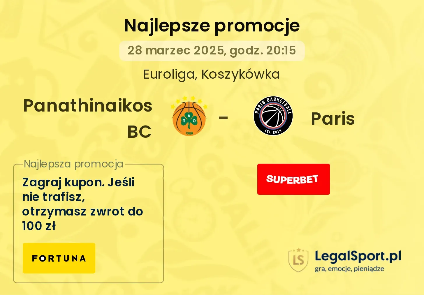 Panathinaikos BC - Paris promocje u bukmacherów