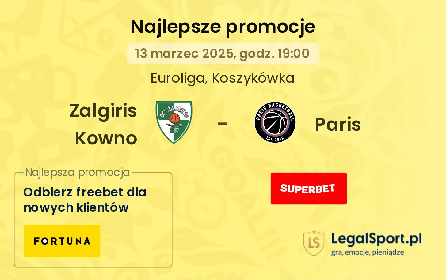 Zalgiris Kowno - Paris promocje u bukmacherów