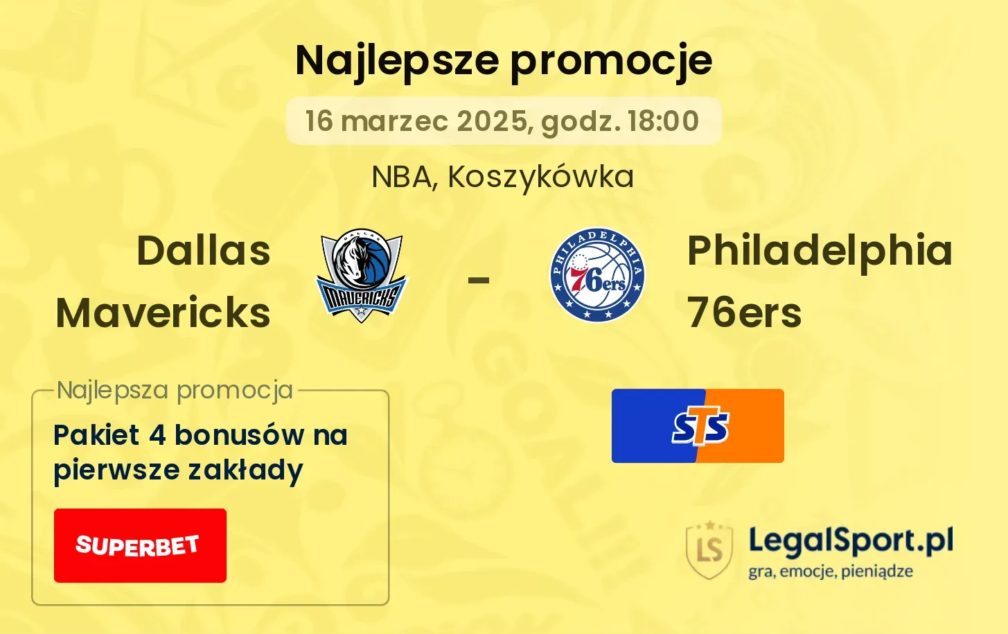 Dallas Mavericks - Philadelphia 76ers promocje u bukmacherów