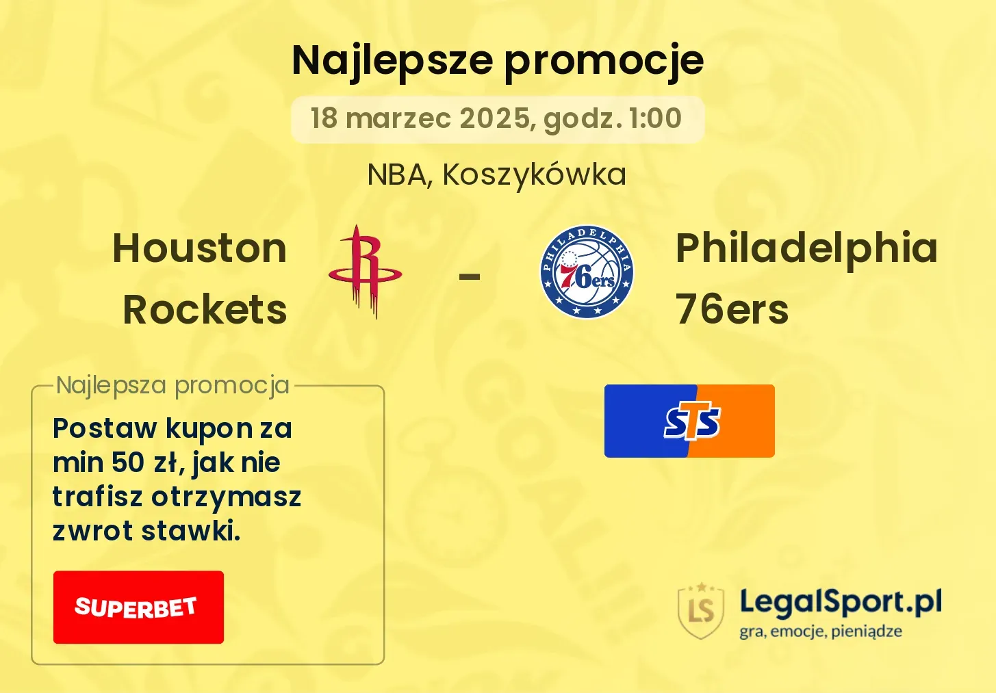 Houston Rockets - Philadelphia 76ers promocje u bukmacherów