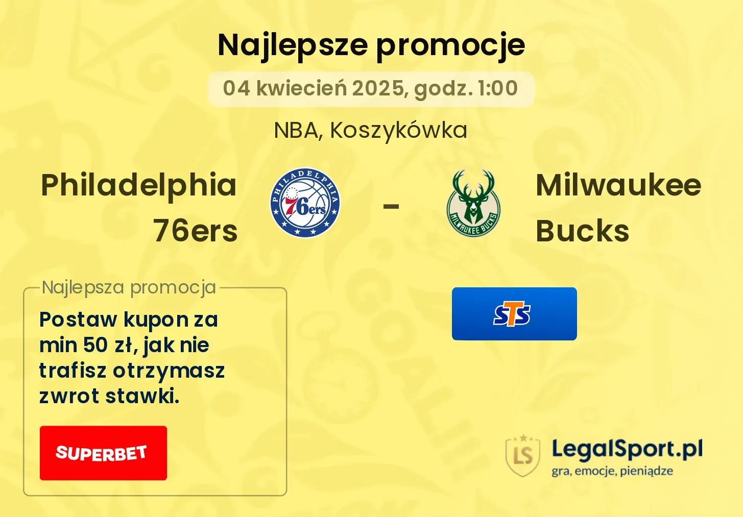 Philadelphia 76ers - Milwaukee Bucks promocje bukmacherskie