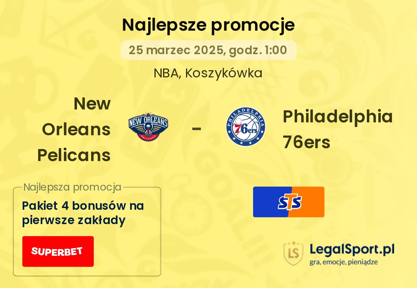 New Orleans Pelicans - Philadelphia 76ers promocje u bukmacherów