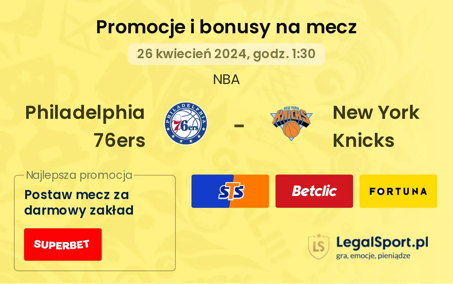 Philadelphia 76ers - New York Knicks promocje bonusy na mecz