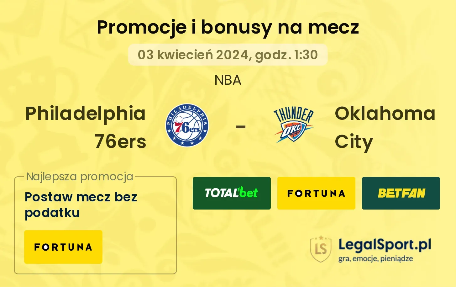 Philadelphia 76ers - Oklahoma City promocje bonusy na mecz