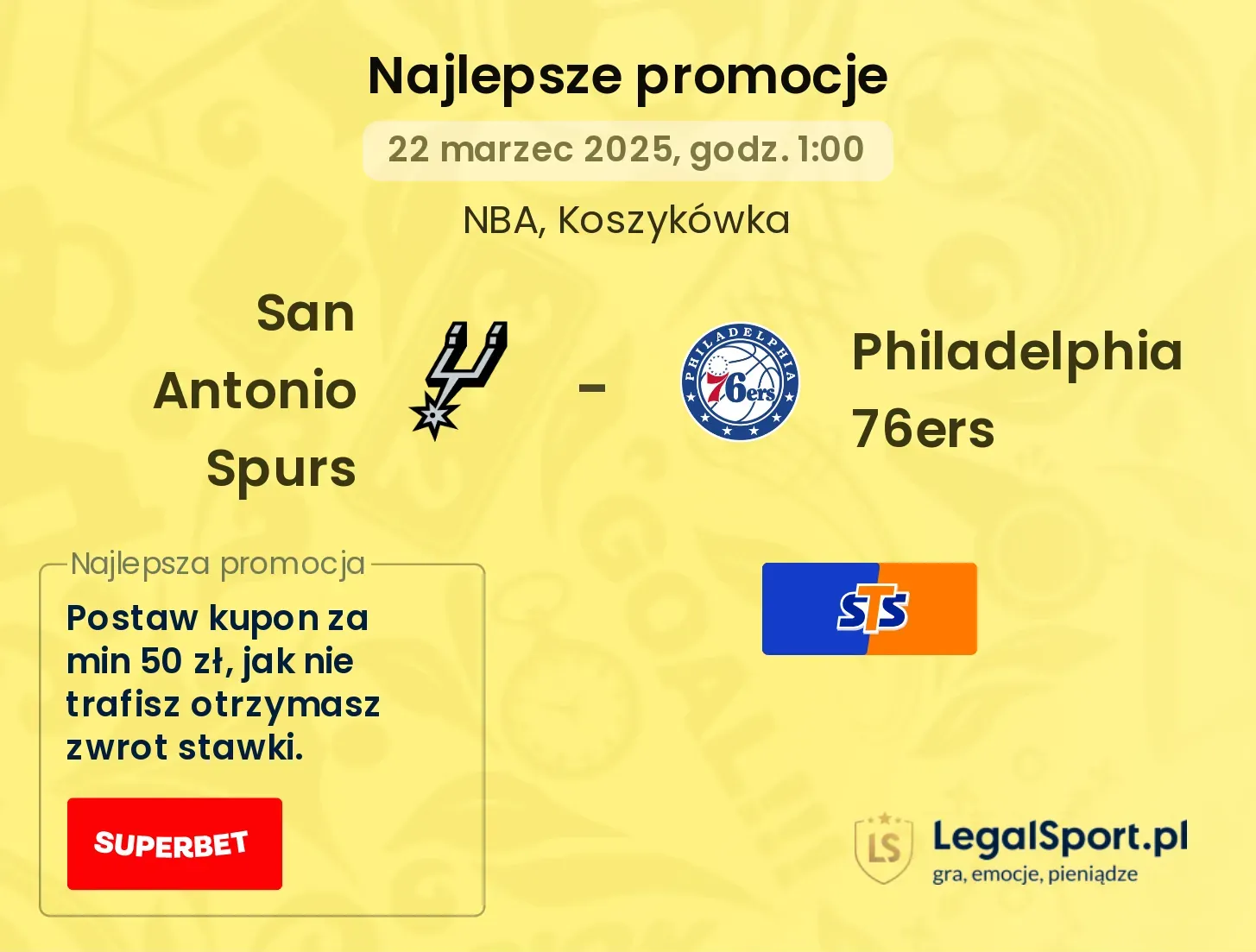 San Antonio Spurs - Philadelphia 76ers promocje u bukmacherów