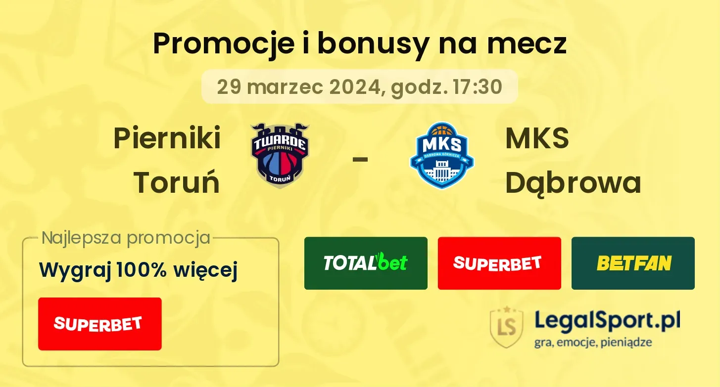 Pierniki Toruń - MKS Dąbrowa promocje bonusy na mecz