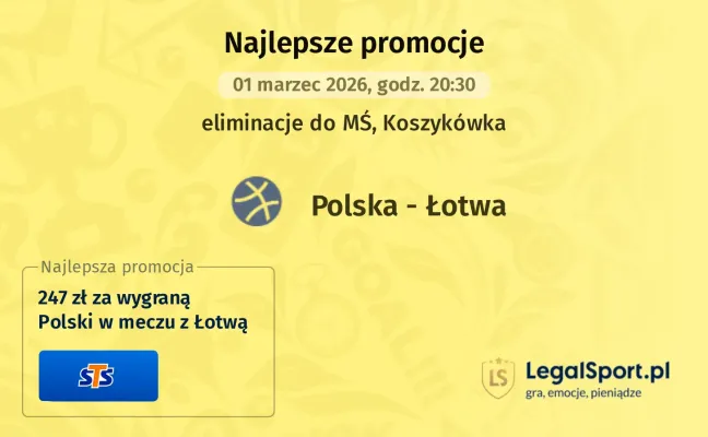 STS: 247 zł za wygraną Polski w meczu z Łotwą