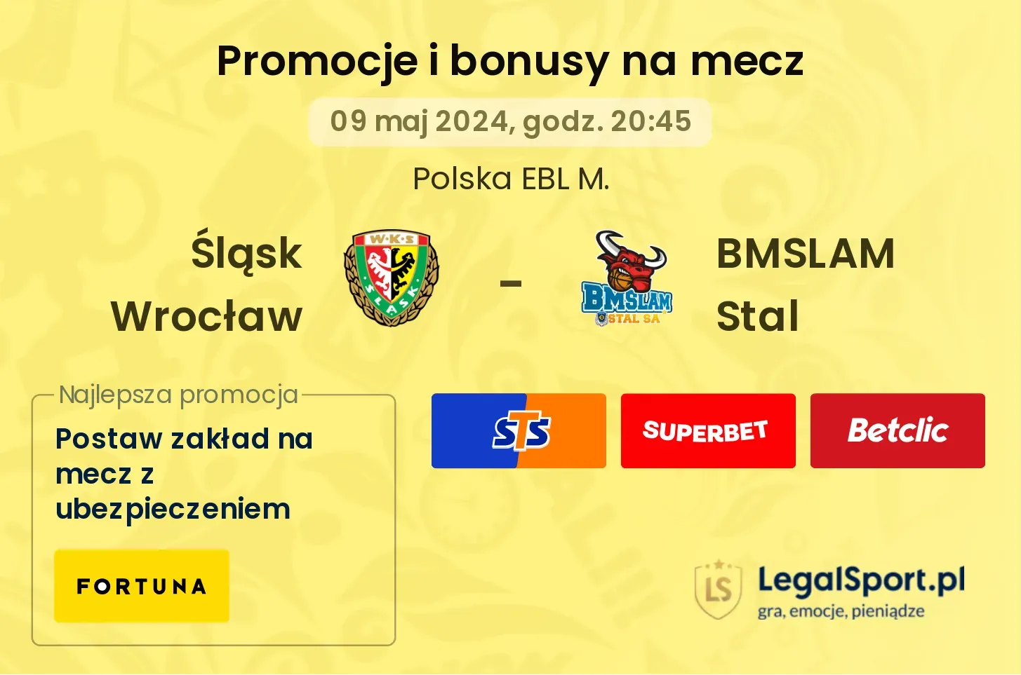 Śląsk Wrocław - BMSLAM Stal promocje i bonusy (09.05, 20:45)