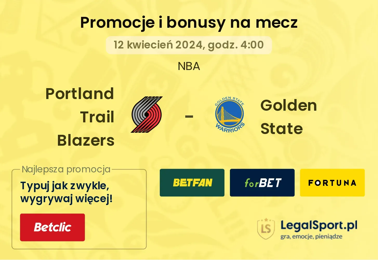 Portland Trail Blazers - Golden State promocje bonusy na mecz