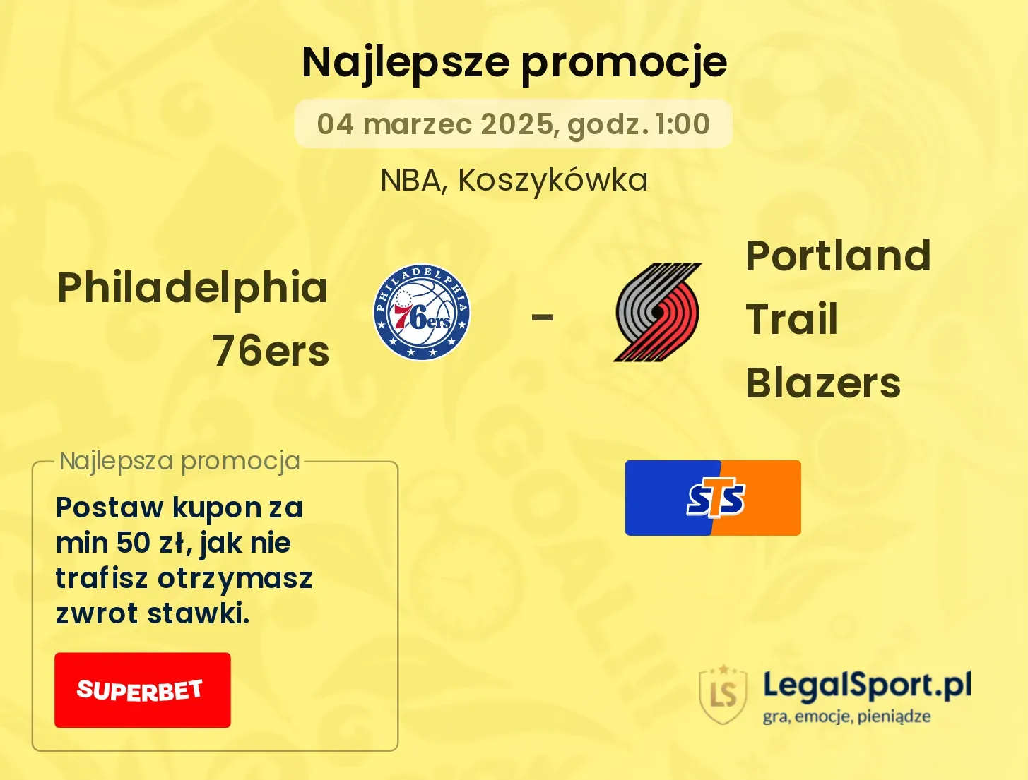 Philadelphia 76ers - Portland Trail Blazers promocje u bukmacherów