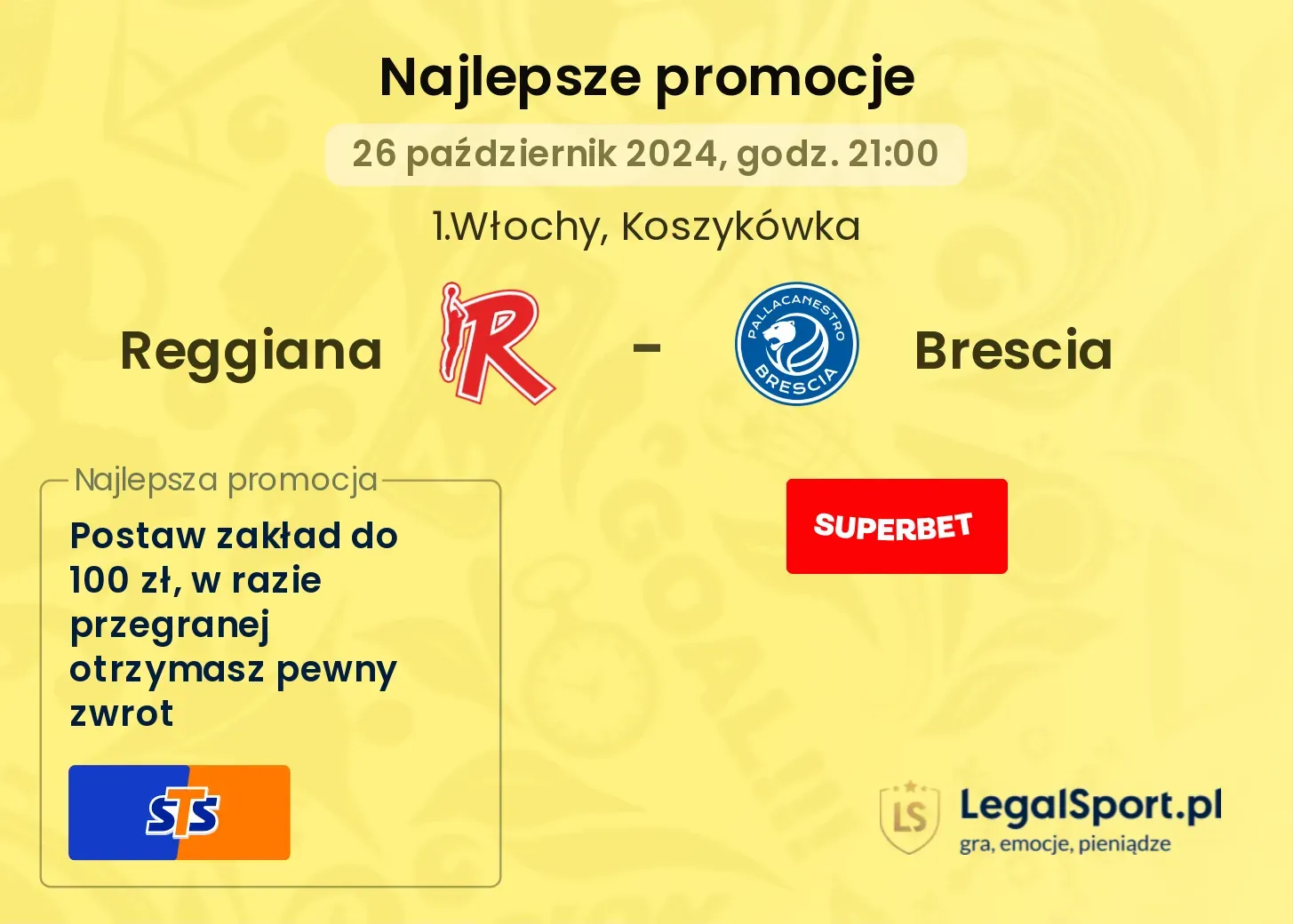 Reggiana - Brescia promocje u bukmacherów 26.10, 21:00