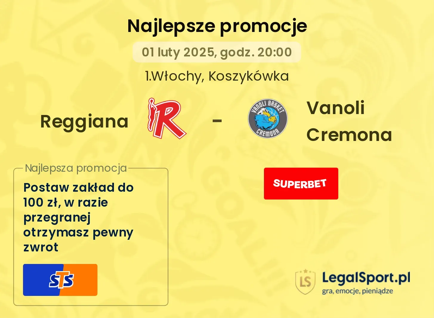 Reggiana - Vanoli Cremona promocje u bukmacherów
