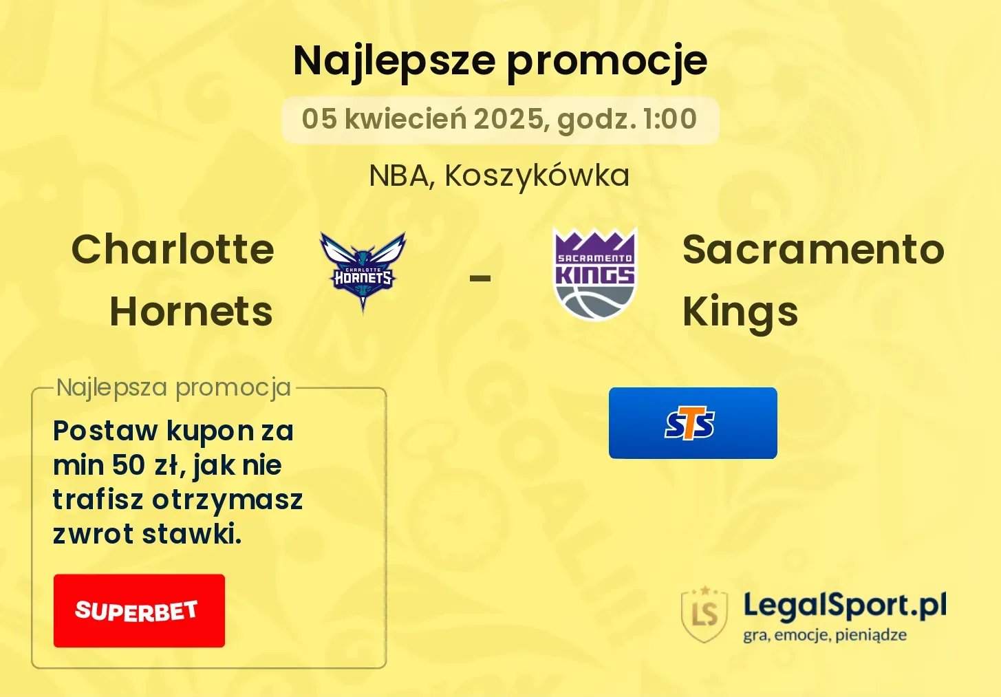 Charlotte Hornets - Sacramento Kings promocje u bukmacherów