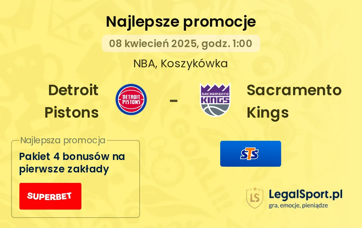 Detroit Pistons - Sacramento Kings promocje u bukmacherów