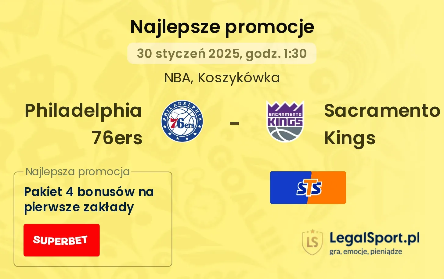 Philadelphia 76ers - Sacramento Kings promocje bukmacherskie