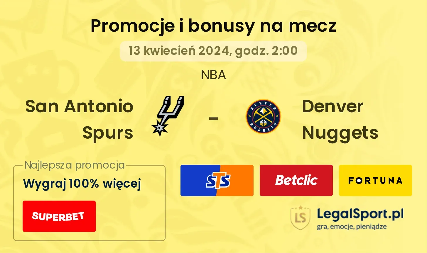 San Antonio Spurs - Denver Nuggets promocje bonusy na mecz