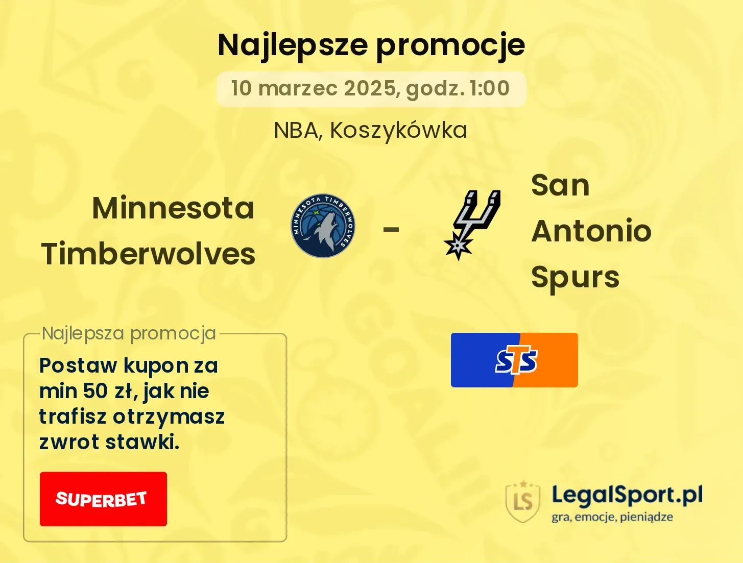 Minnesota Timberwolves - San Antonio Spurs promocje u bukmacherów