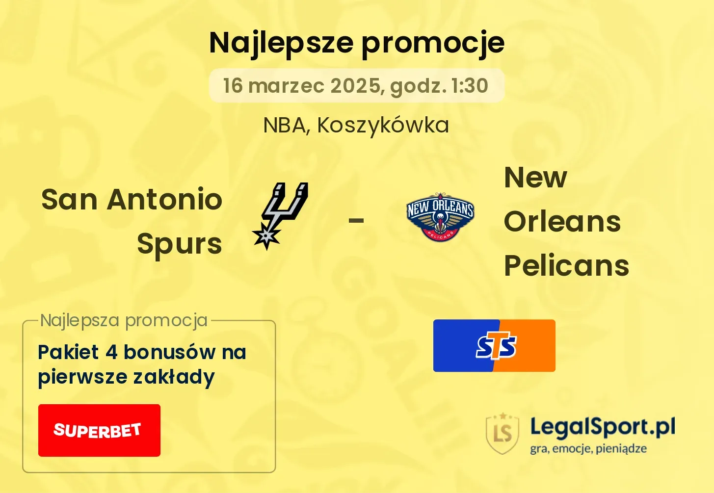 San Antonio Spurs - New Orleans Pelicans promocje bukmacherskie
