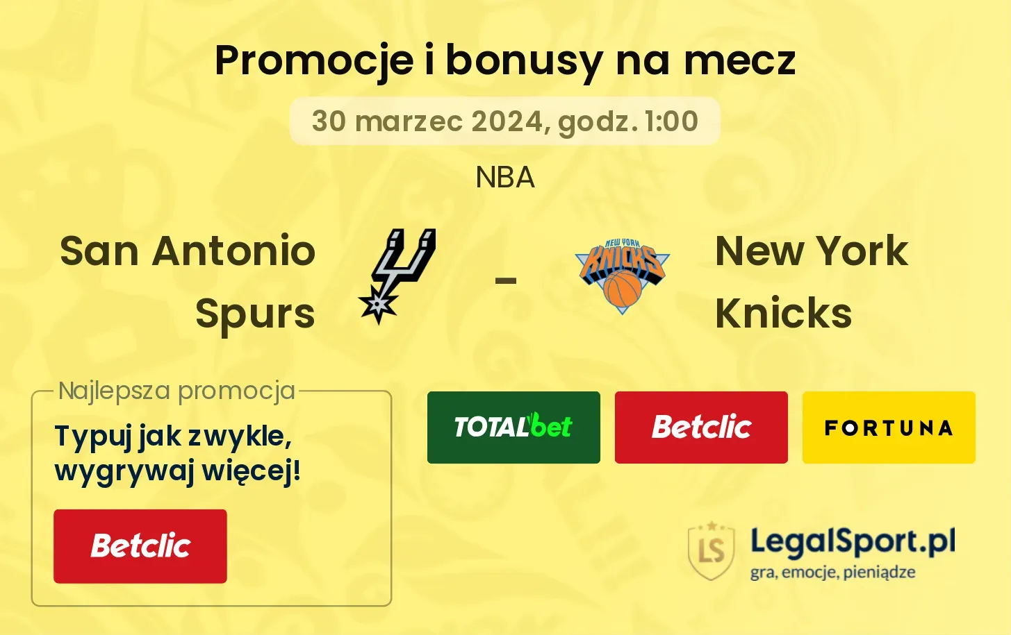 San Antonio Spurs - New York Knicks promocje bonusy na mecz