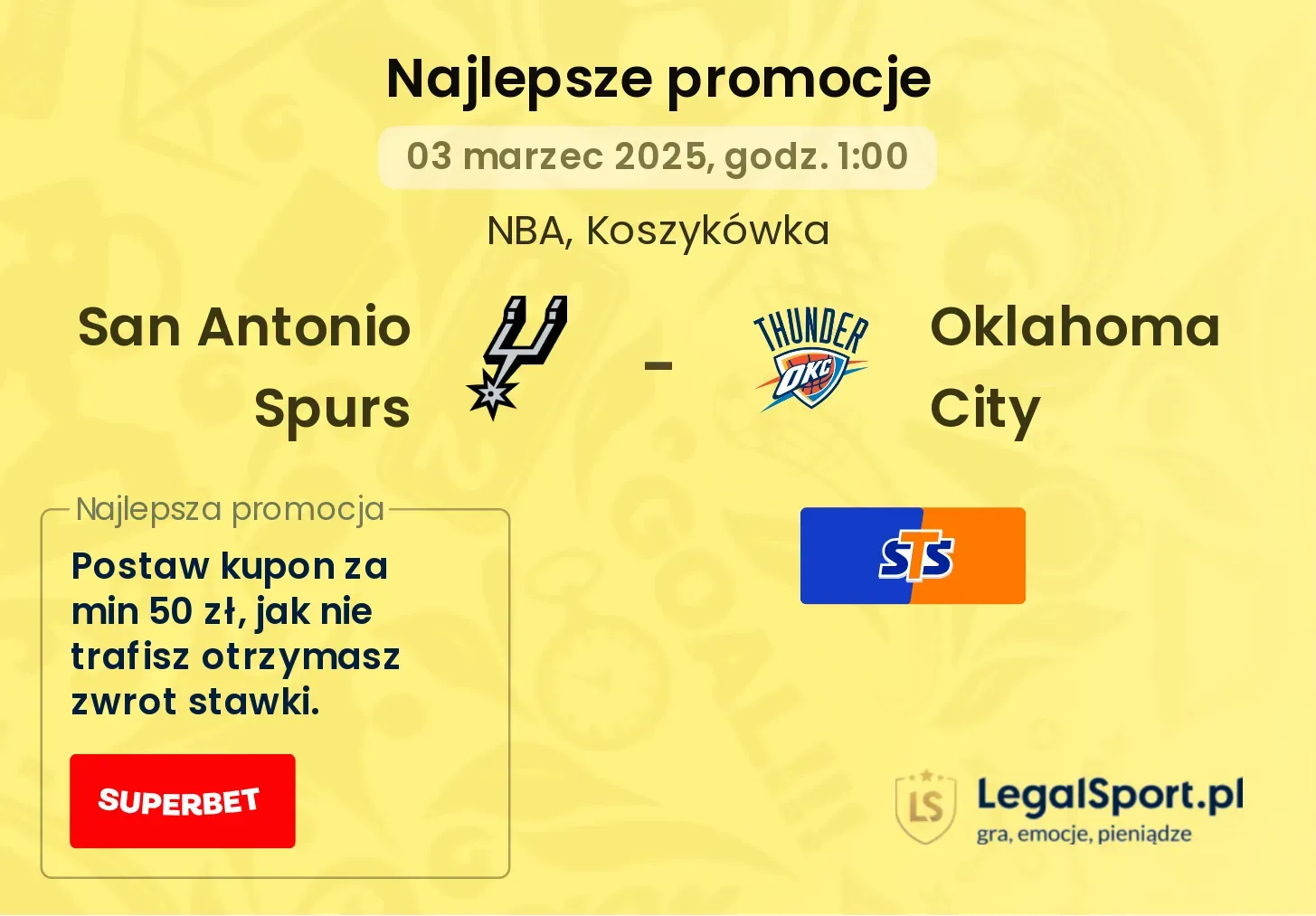 San Antonio Spurs - Oklahoma City promocje u bukmacherów