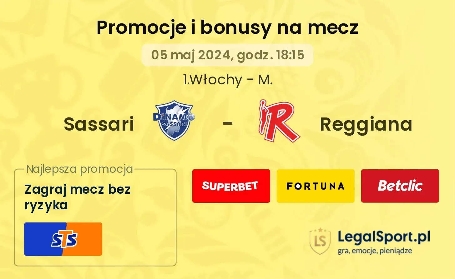 Sassari - Reggiana promocje bonusy na mecz