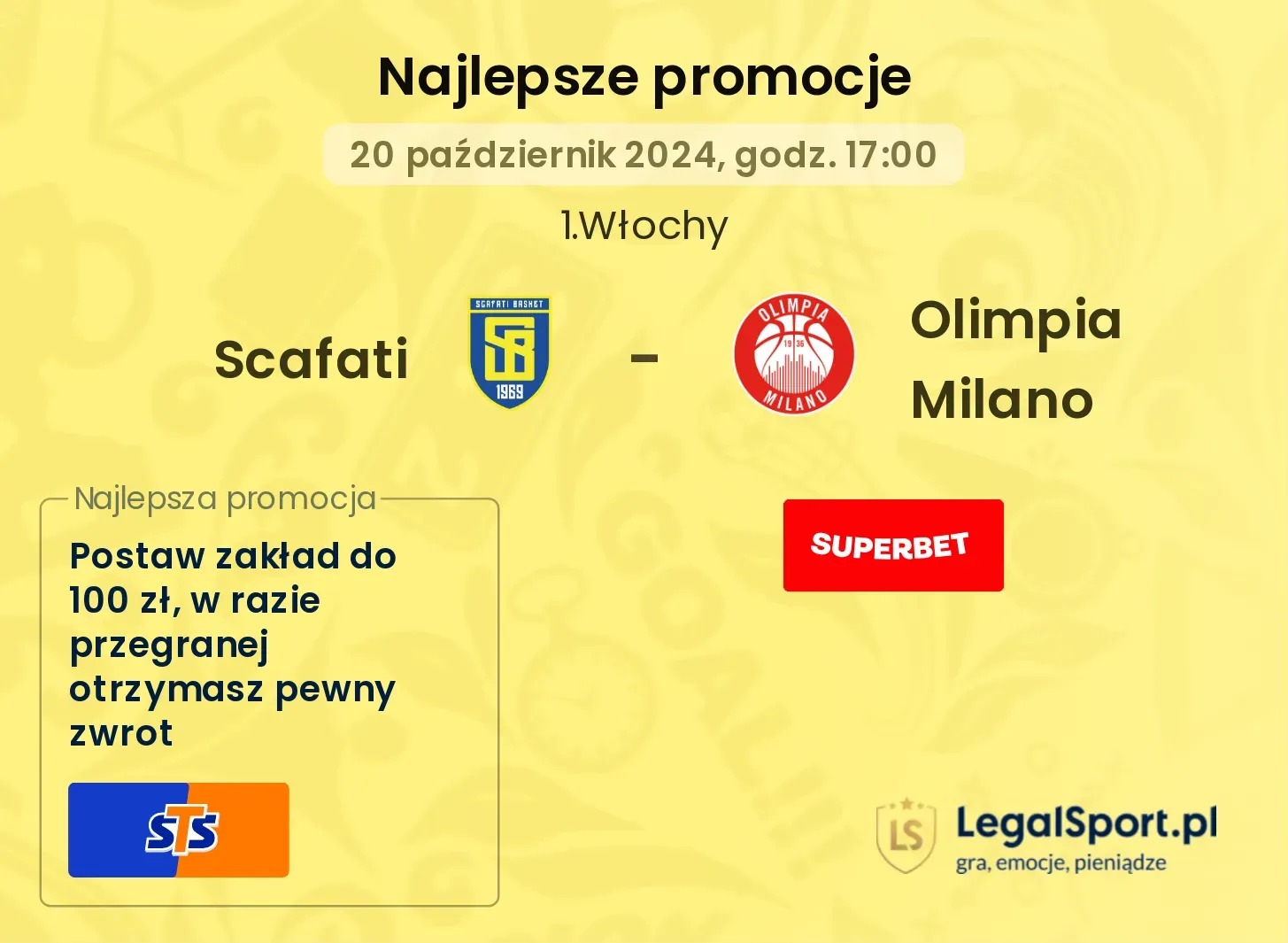 Scafati - Olimpia Milano promocje u bukmacherów 20.10, 17:00