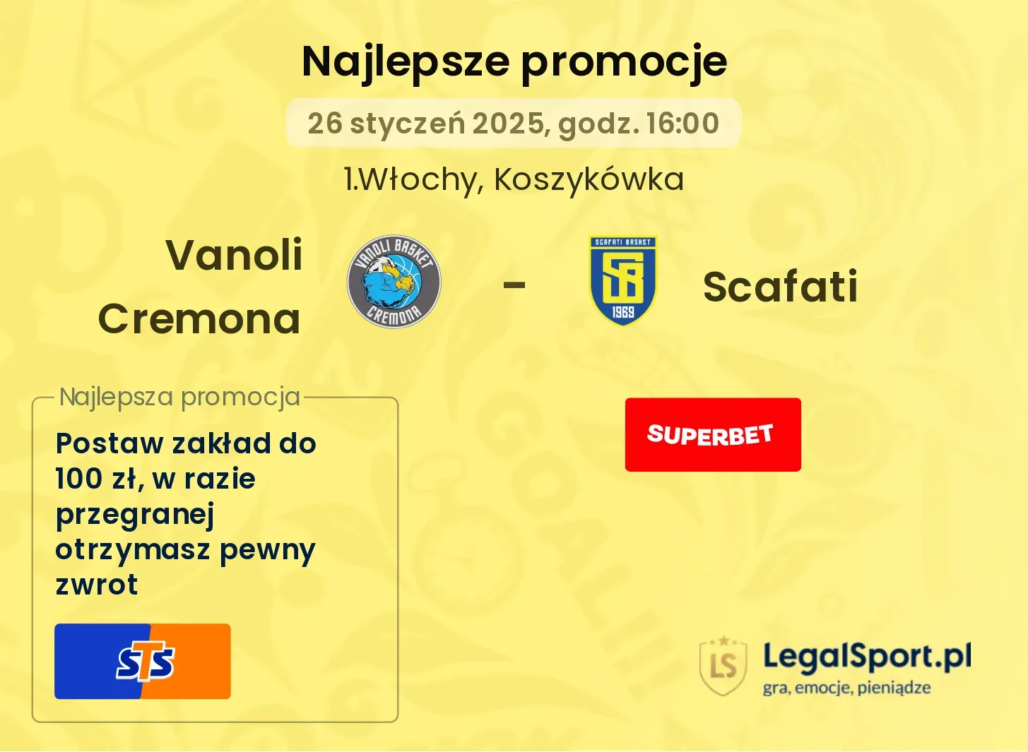 Vanoli Cremona - Scafati promocje bukmacherskie