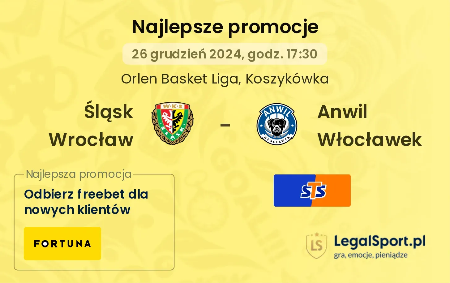 Śląsk Wrocław - Anwil Włocławek promocje u bukmacherów