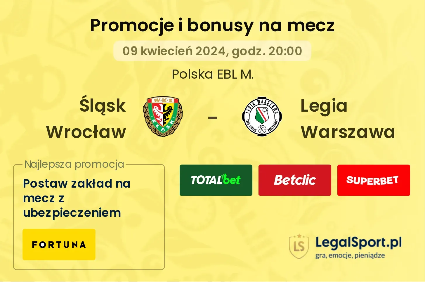 Śląsk Wrocław - Legia Warszawa promocje bonusy na mecz