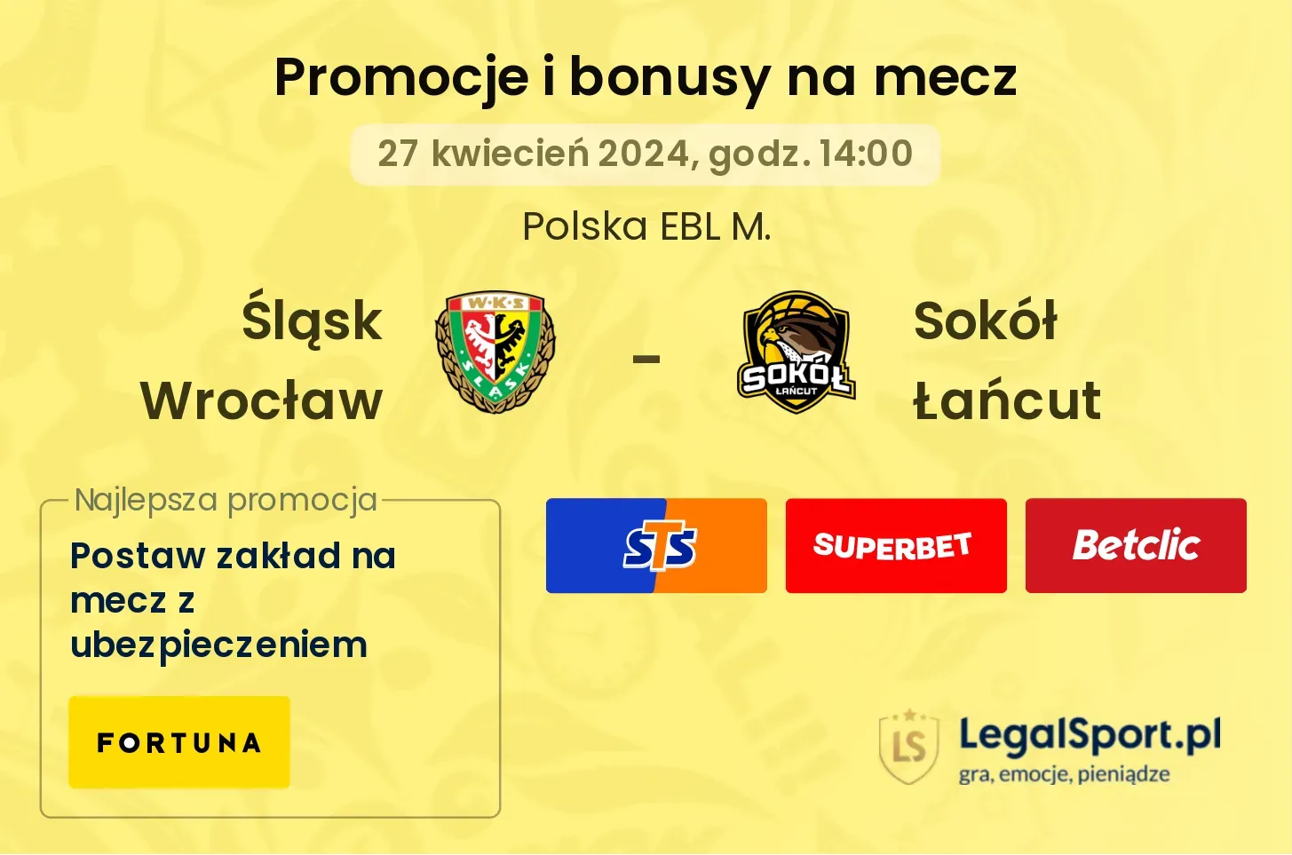 Śląsk Wrocław - Sokół Łańcut promocje i bonusy (27.04, 14:00)