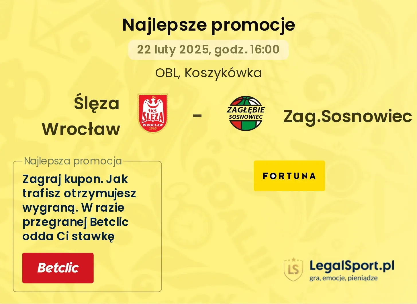 Ślęza Wrocław - Zag.Sosnowiec promocje bukmacherskie