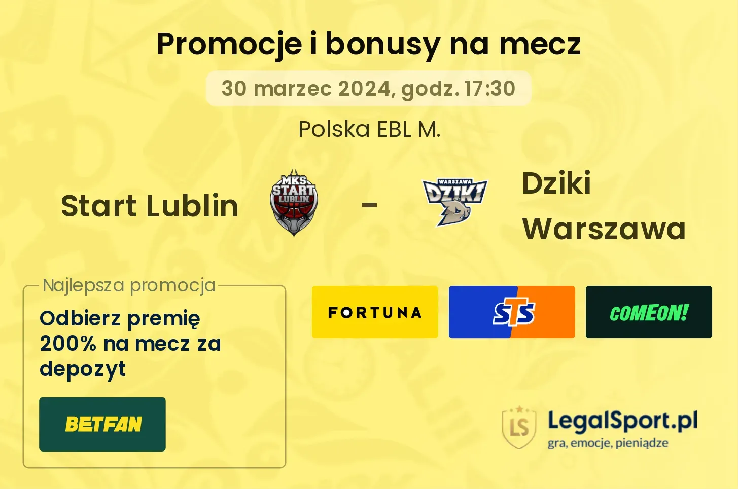 Start Lublin - Dziki Warszawa promocje bonusy na mecz