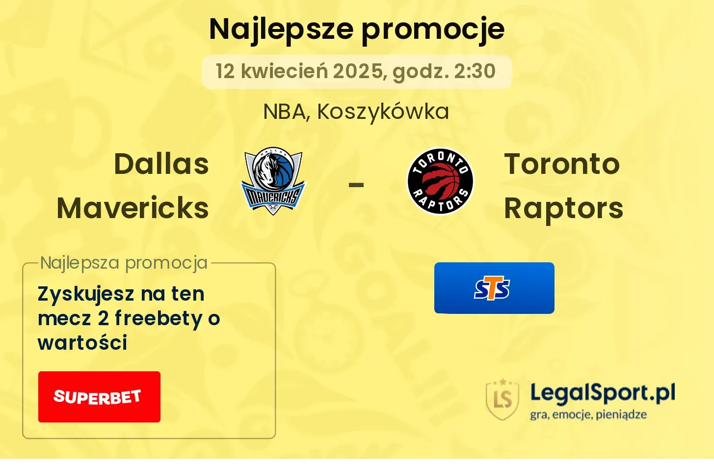 Dallas Mavericks - Toronto Raptors promocje bukmacherskie