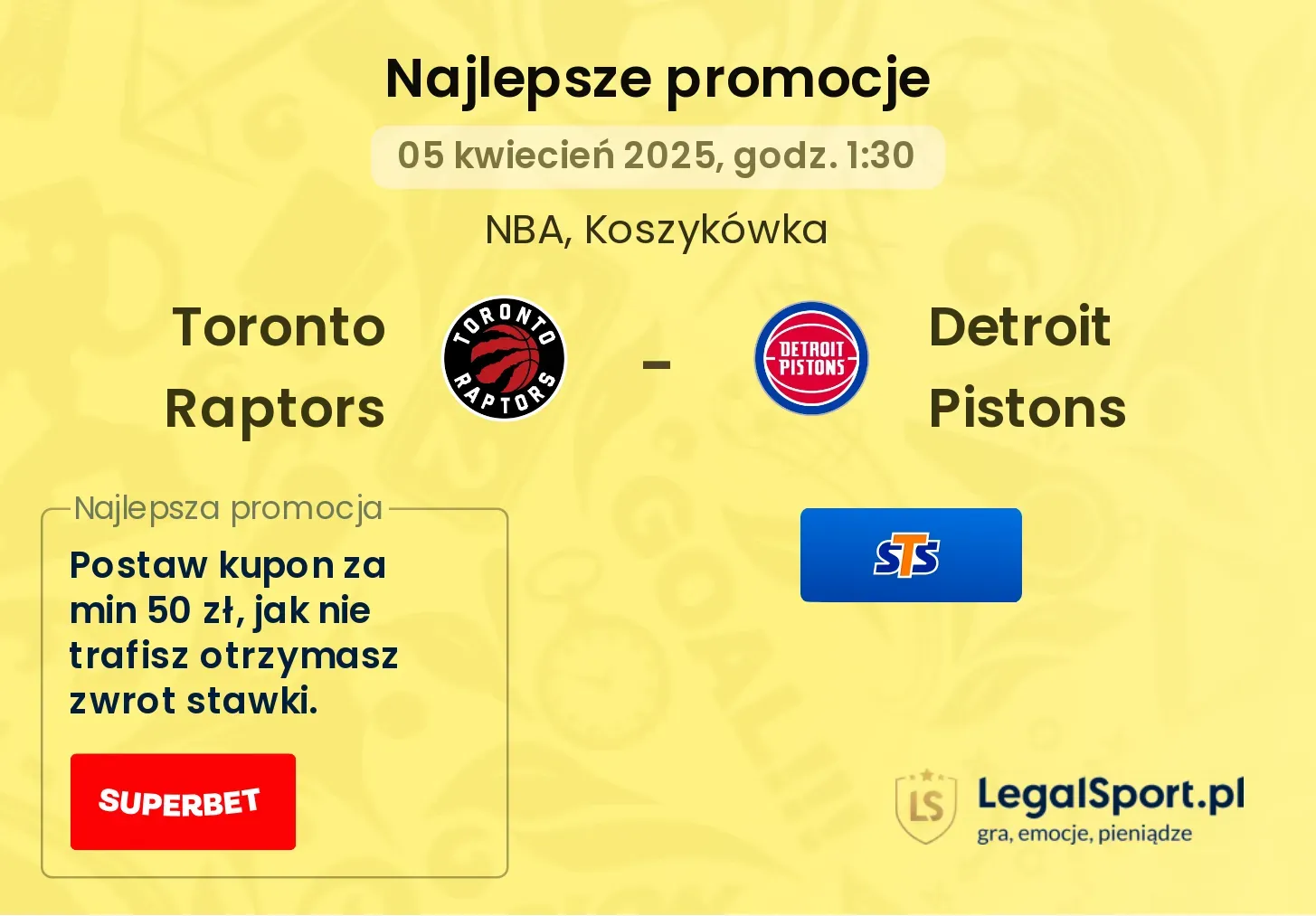 Toronto Raptors - Detroit Pistons promocje bukmacherskie