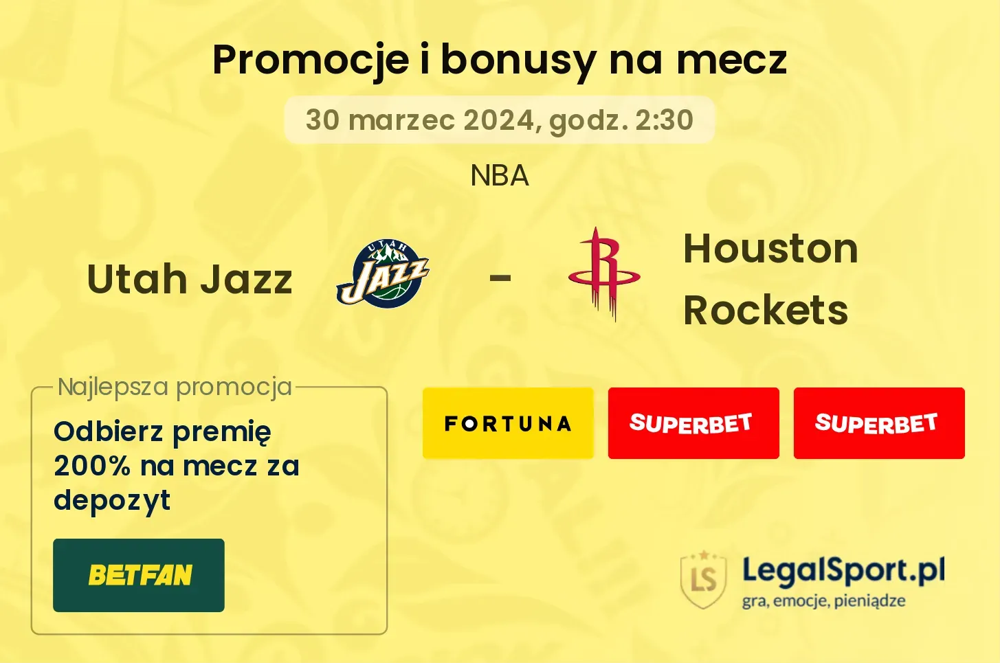 Utah Jazz - Houston Rockets promocje bonusy na mecz