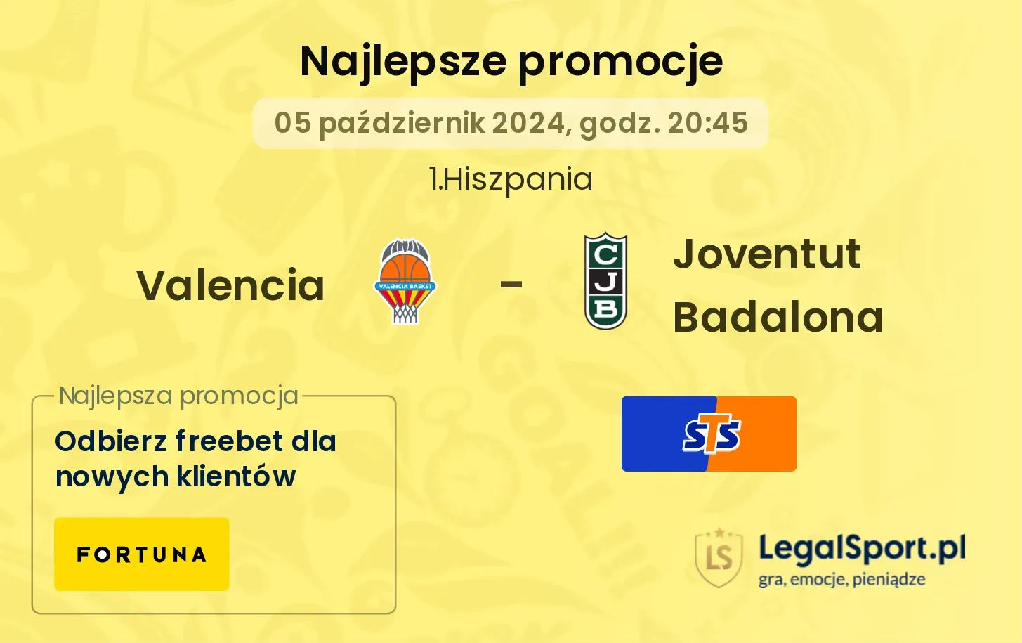 Valencia - Joventut Badalona promocje bukmacherskie 05.10, 20:45