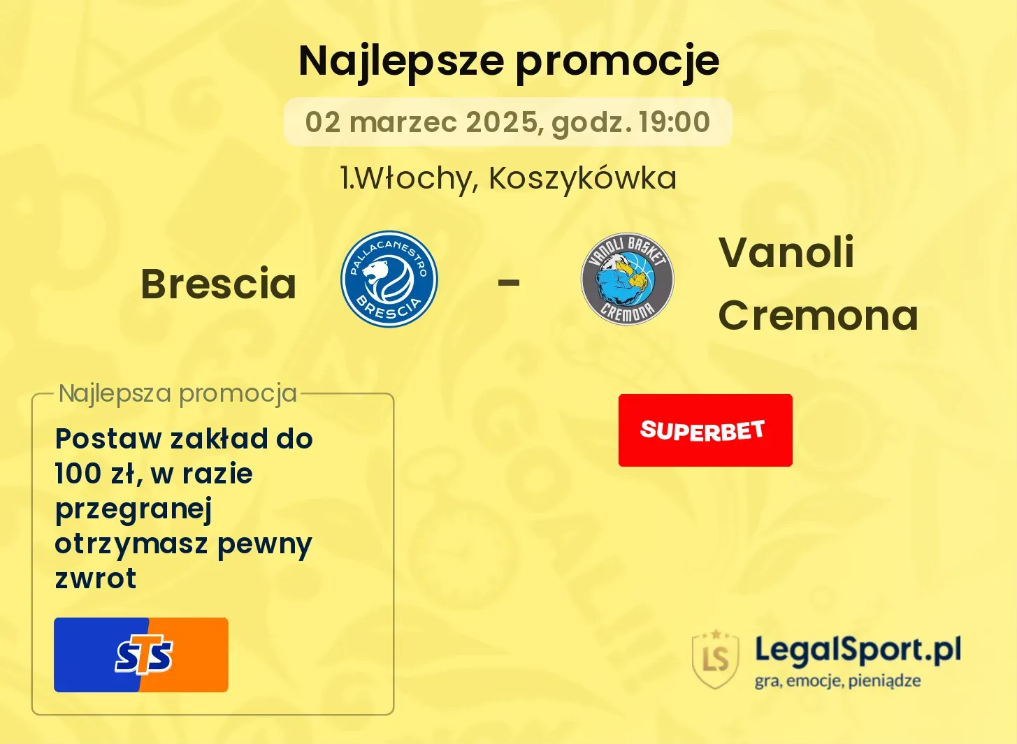 Brescia - Vanoli Cremona promocje u bukmacherów