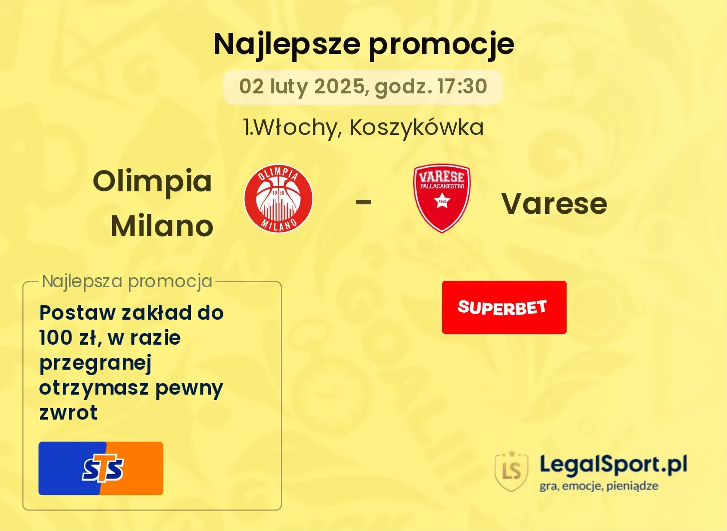Olimpia Milano - Varese promocje u bukmacherów