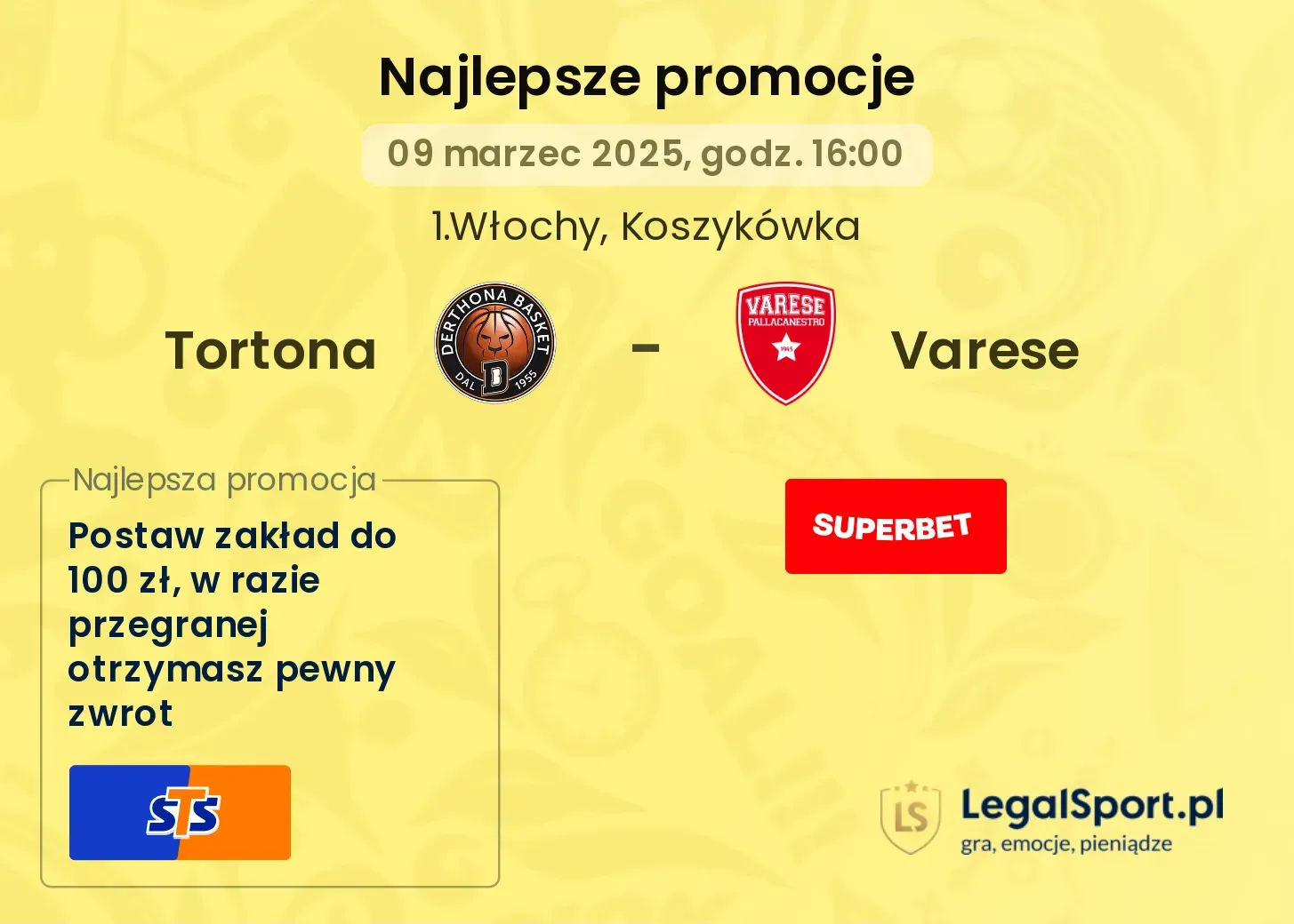 Tortona - Varese promocje bukmacherskie