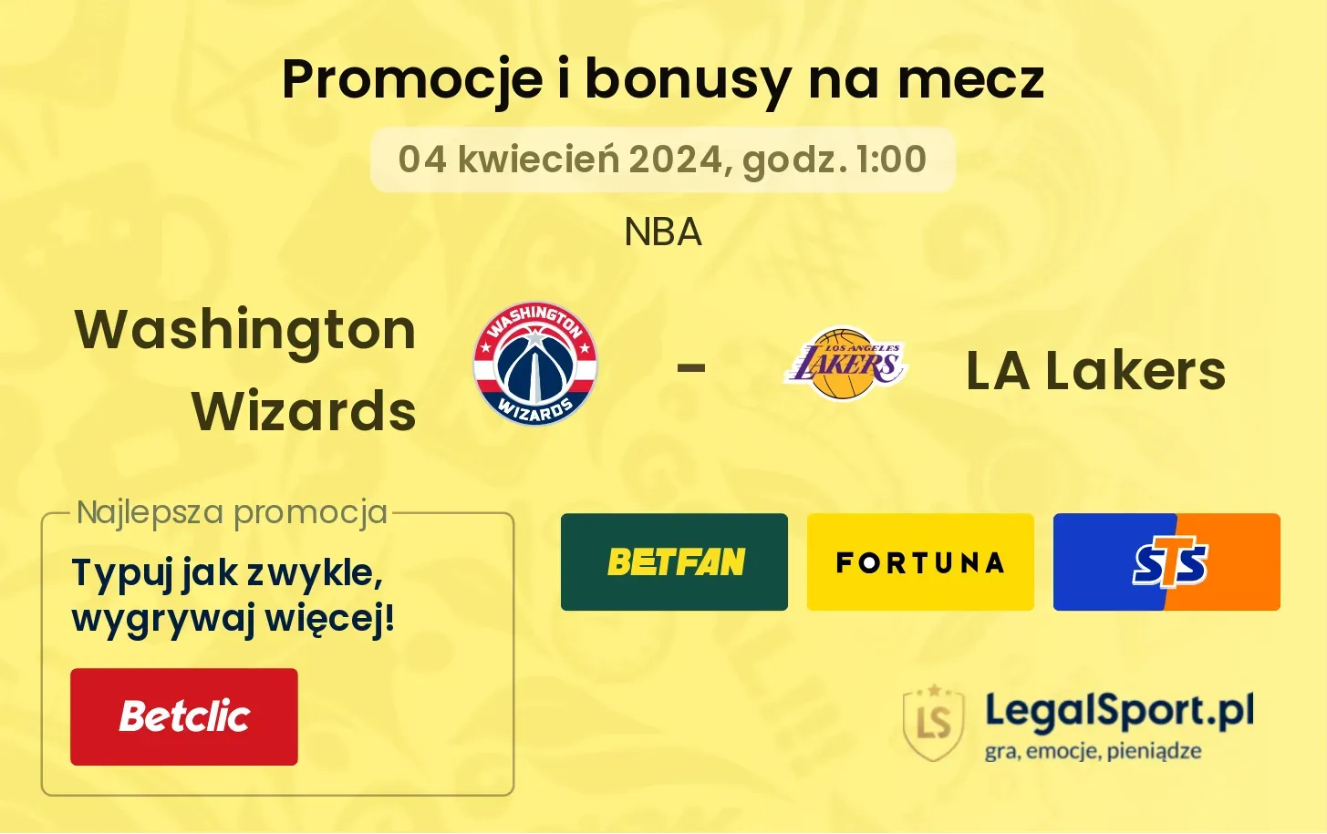 Washington Wizards - LA Lakers promocje bonusy na mecz