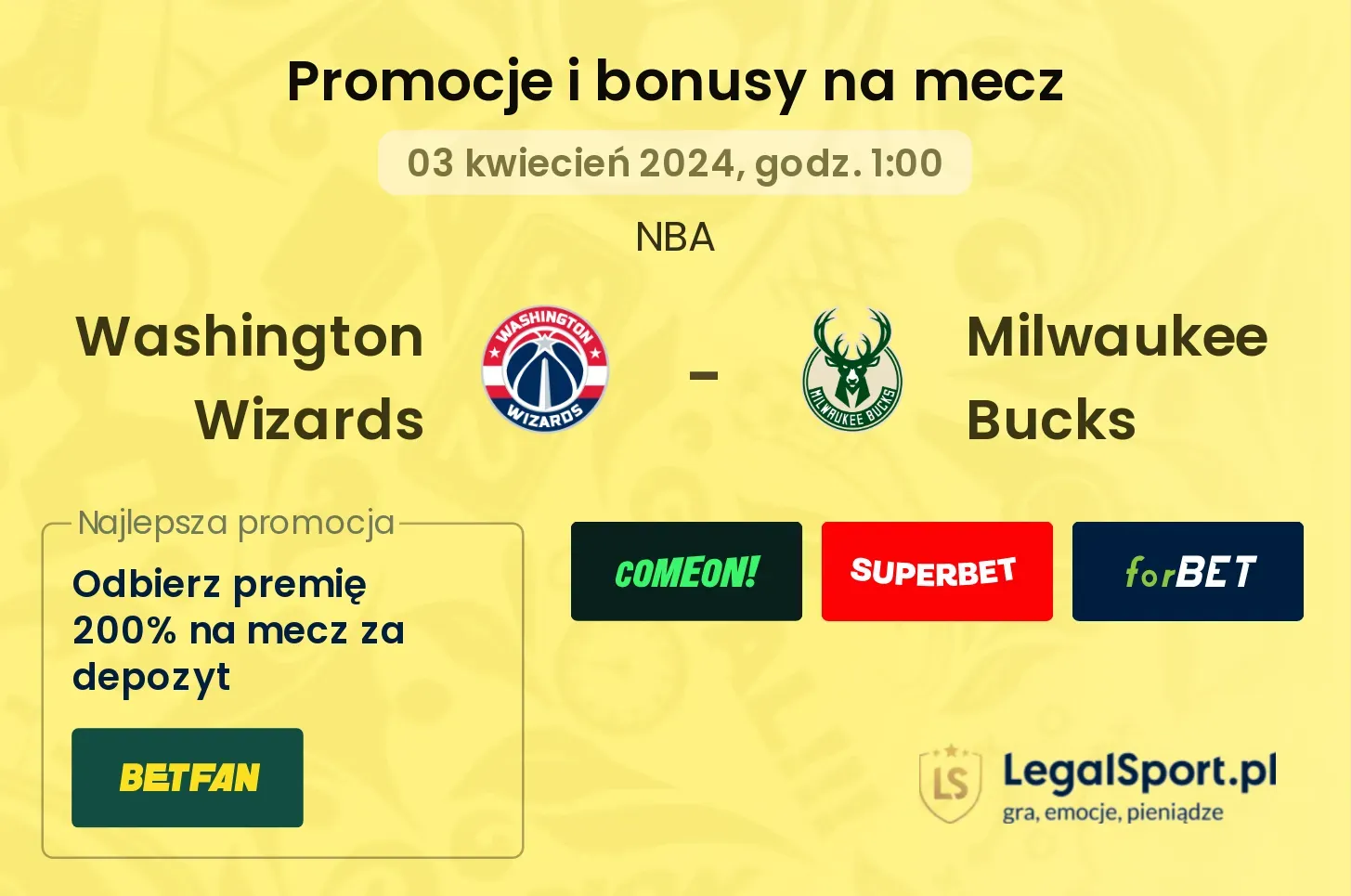 Washington Wizards - Milwaukee Bucks promocje bonusy na mecz