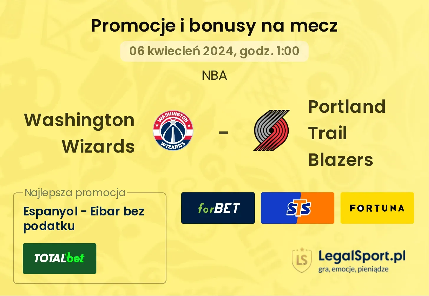Washington Wizards - Portland Trail Blazers promocje bonusy na mecz