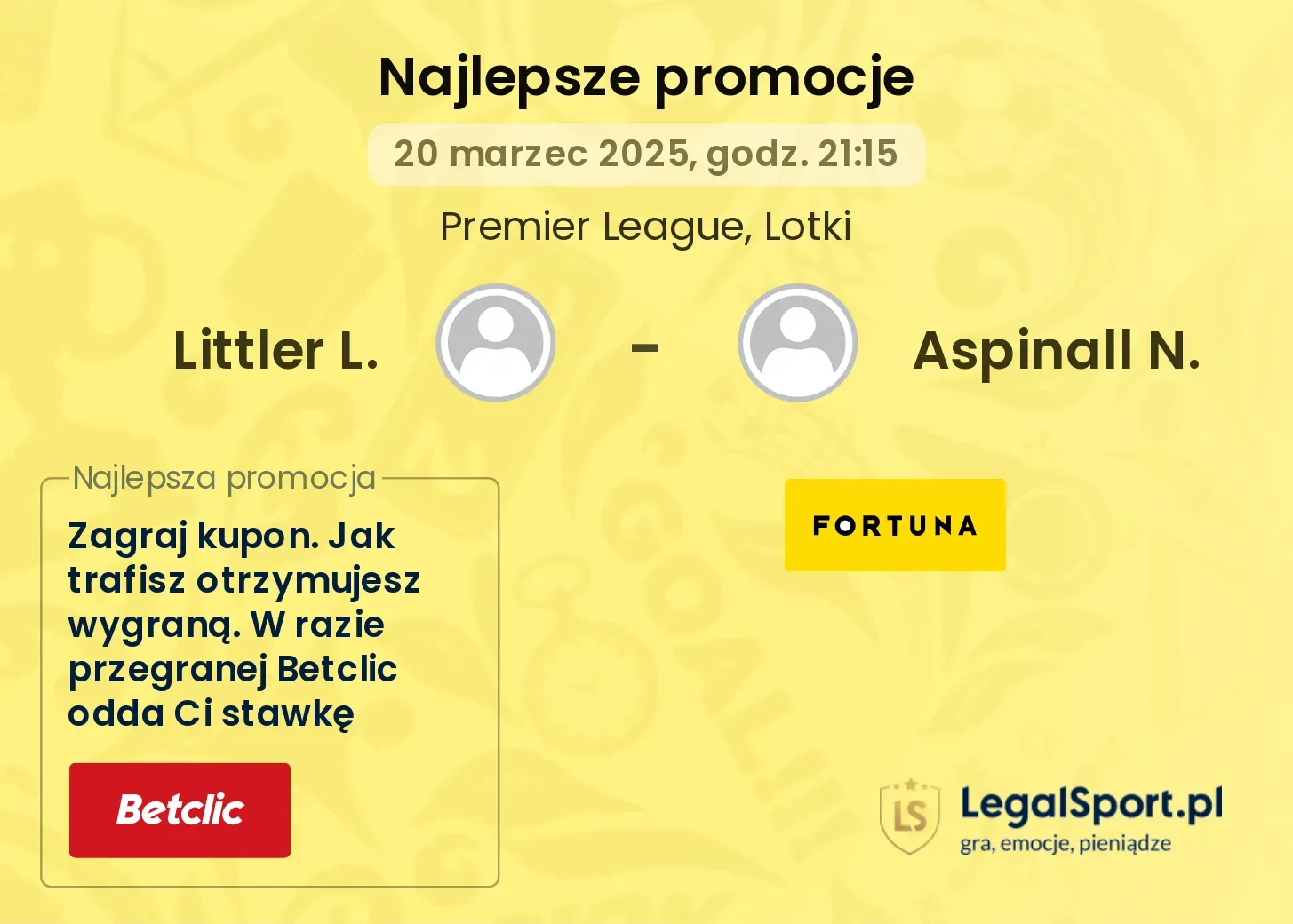 Littler L. - Aspinall N. promocje u bukmacherów