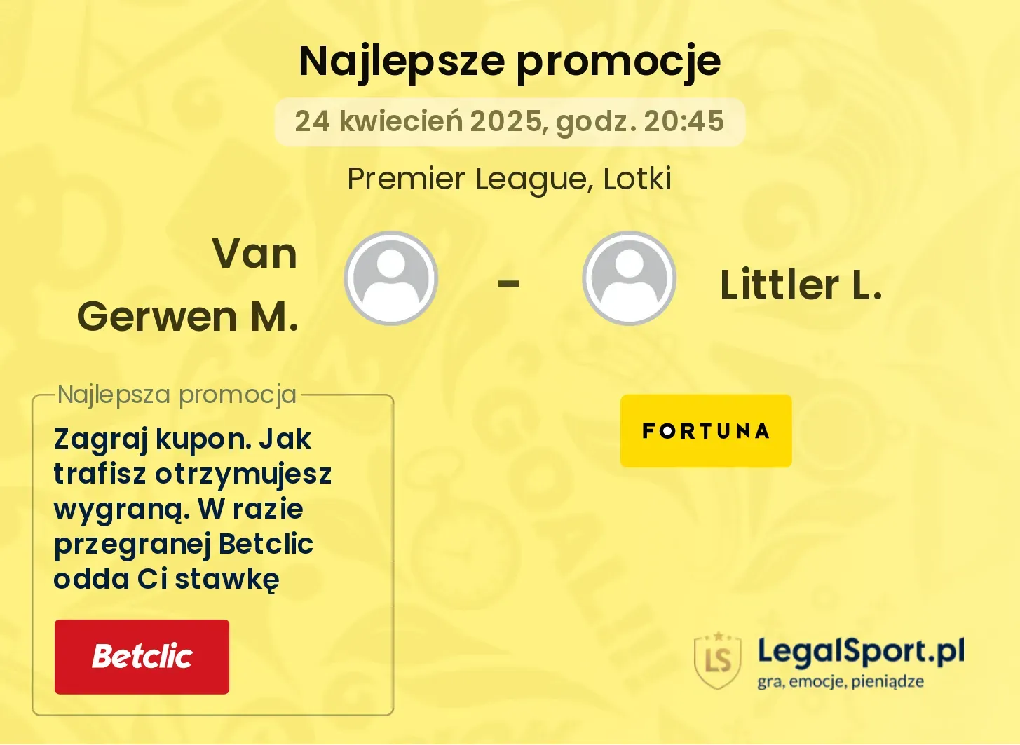 Van Gerwen M. - Littler L. promocje bukmacherskie