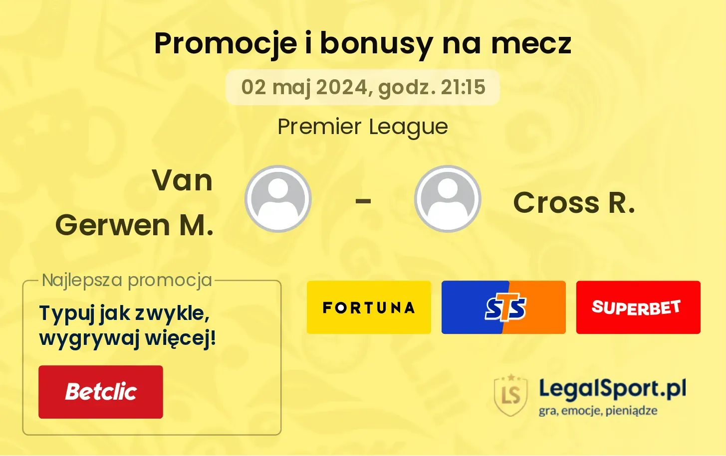 Van Gerwen M. - Cross R. promocje bonusy na mecz