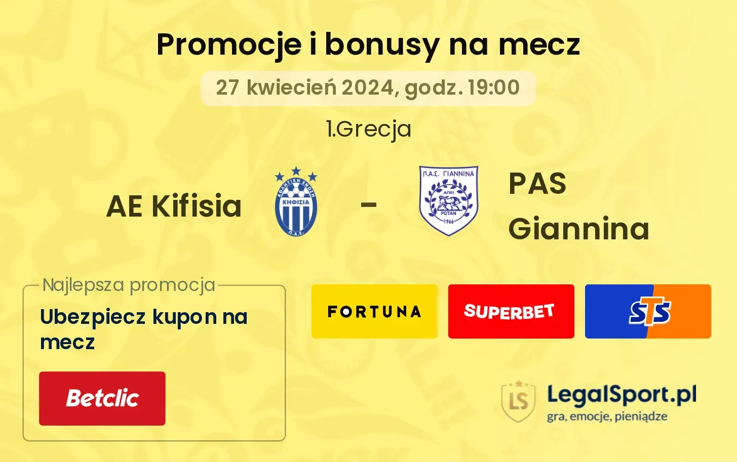AE Kifisia - PAS Giannina promocje bonusy na mecz