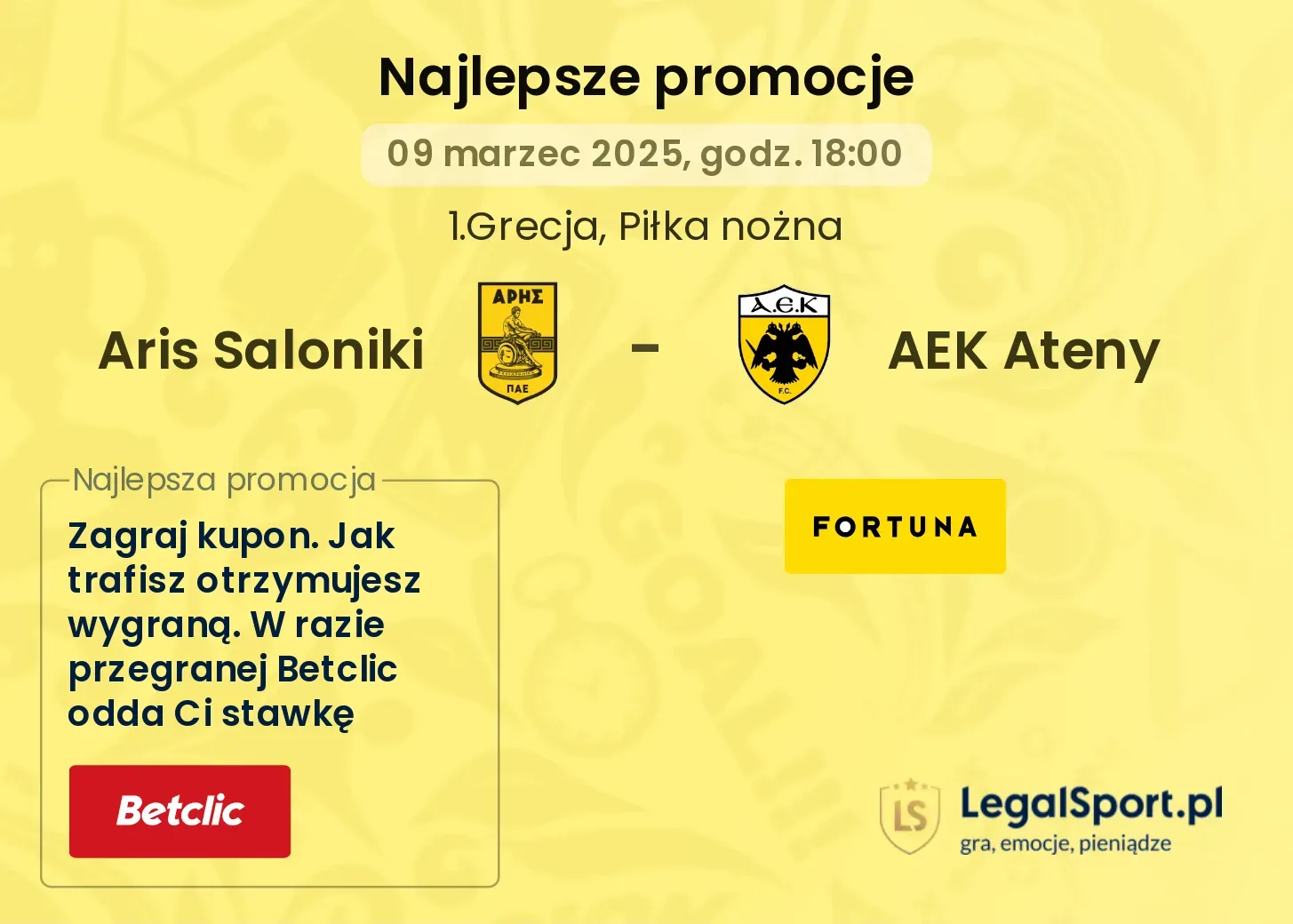 Aris Saloniki - AEK Ateny promocje bukmacherskie